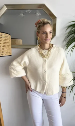 Sweety ζακέτα με γούνινα μανίκια